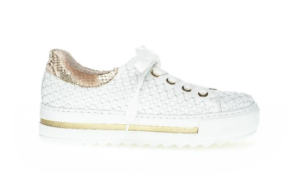Gabor Sneaker low Leder Flechtoptik Golddetails Wechselfußbett weiß S12 86.499.50