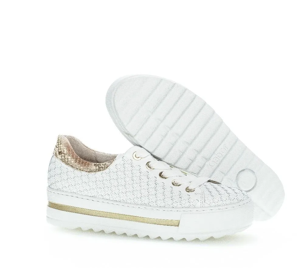 Gabor Sneaker low Leder Flechtoptik Golddetails Wechselfußbett weiß S12 86.499.50