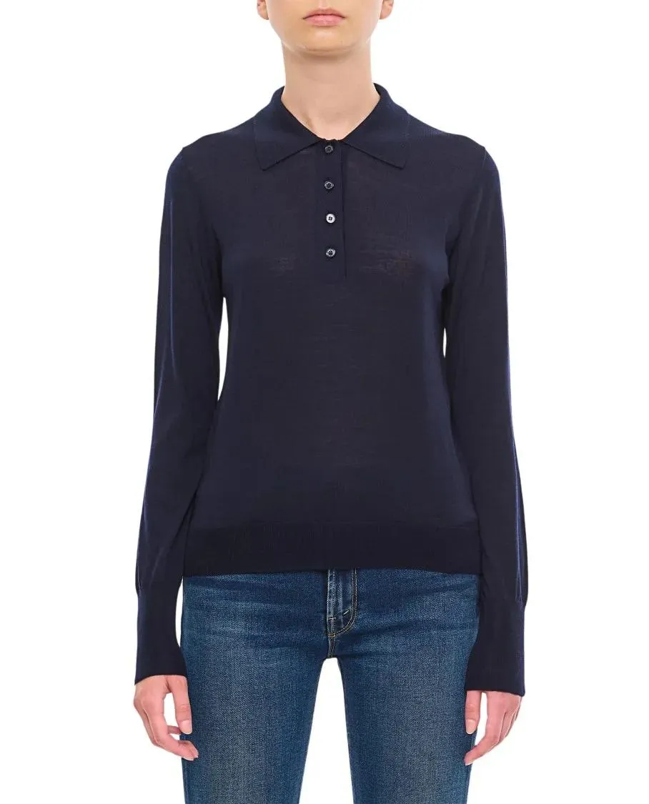   Golden Goose  Virgin Wool Knitted Polo Shirt Blue  Langärmelige Oberteile 