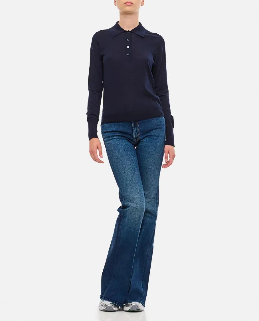   Golden Goose  Virgin Wool Knitted Polo Shirt Blue  Langärmelige Oberteile 