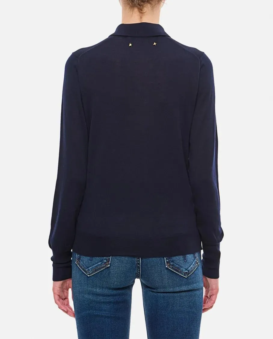   Golden Goose  Virgin Wool Knitted Polo Shirt Blue  Langärmelige Oberteile 
