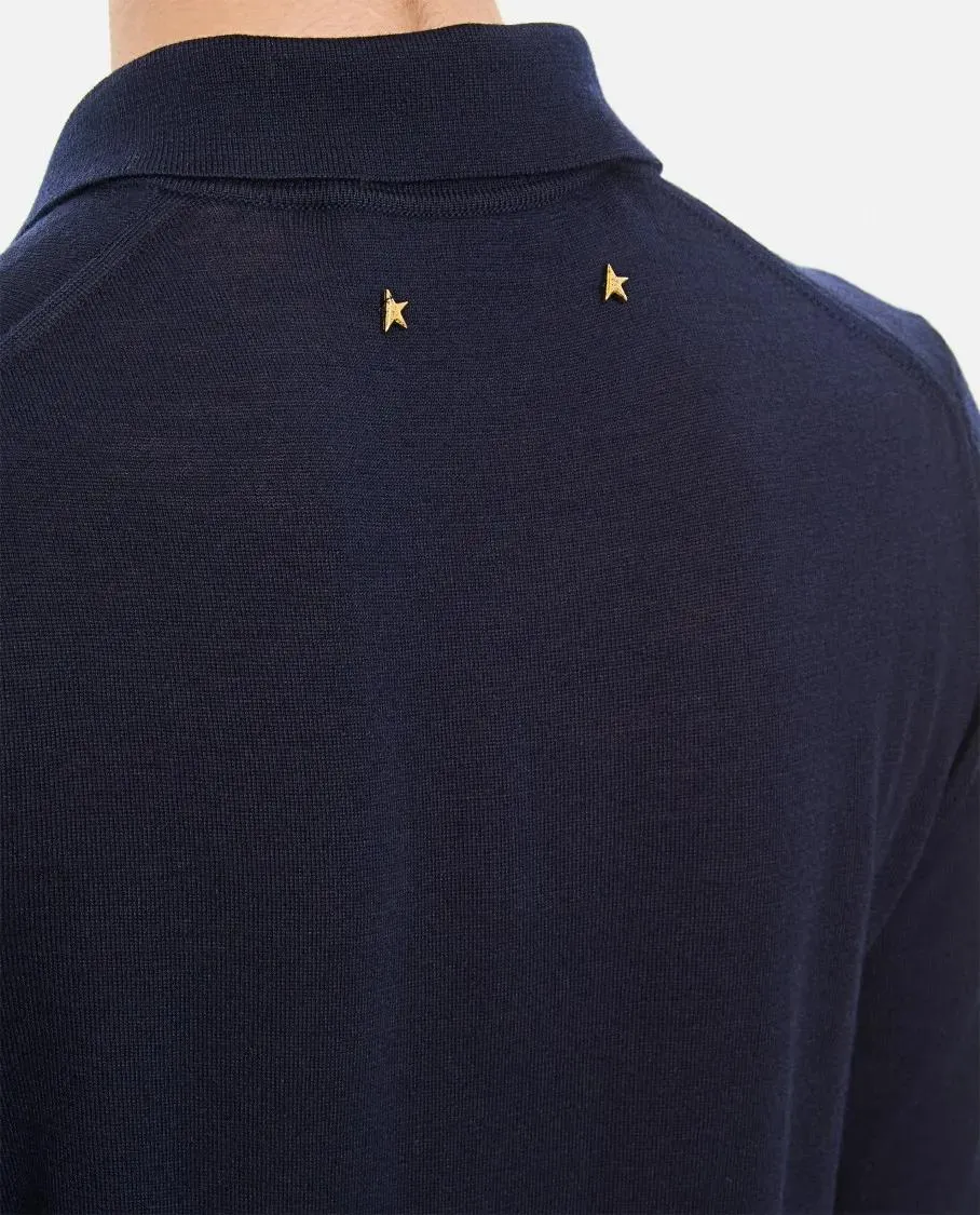   Golden Goose  Virgin Wool Knitted Polo Shirt Blue  Langärmelige Oberteile 